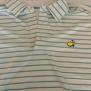 Masters Tech White Polo with Green Stripes